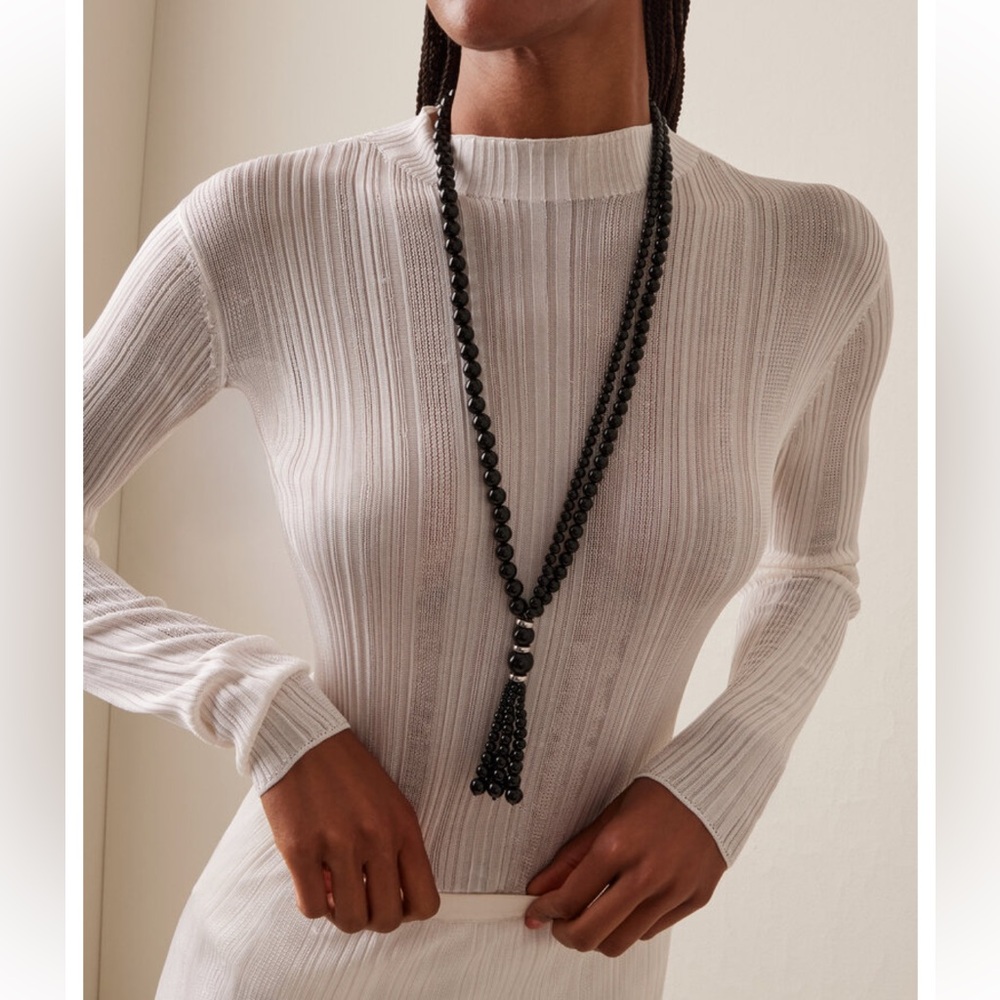 Elegant Black Beaded Tassel Necklace - Women Jewelry Necklaces